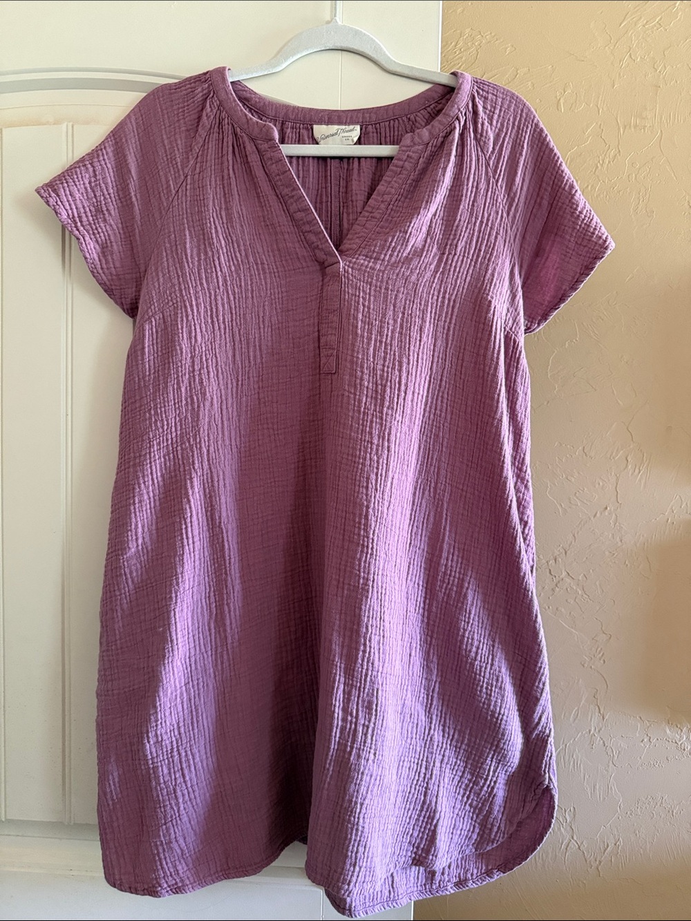 Textured Cotton Tunic Dress in Mauve
